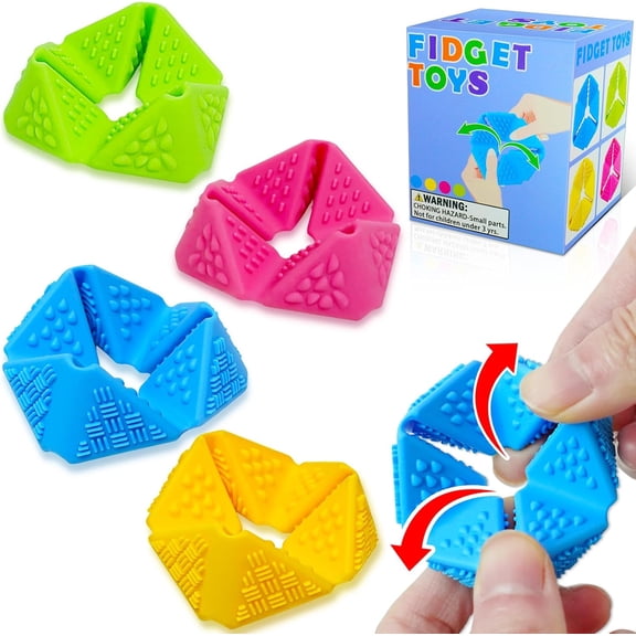 Ausugar 4 Pack Fidget Sensory Toys for Kids: Quiet Silicone Sensory Flip Cube with Textures - Calming Toys for Autism Kids Stress Reduce ADHD Fidget Toys for Classroom Focus
