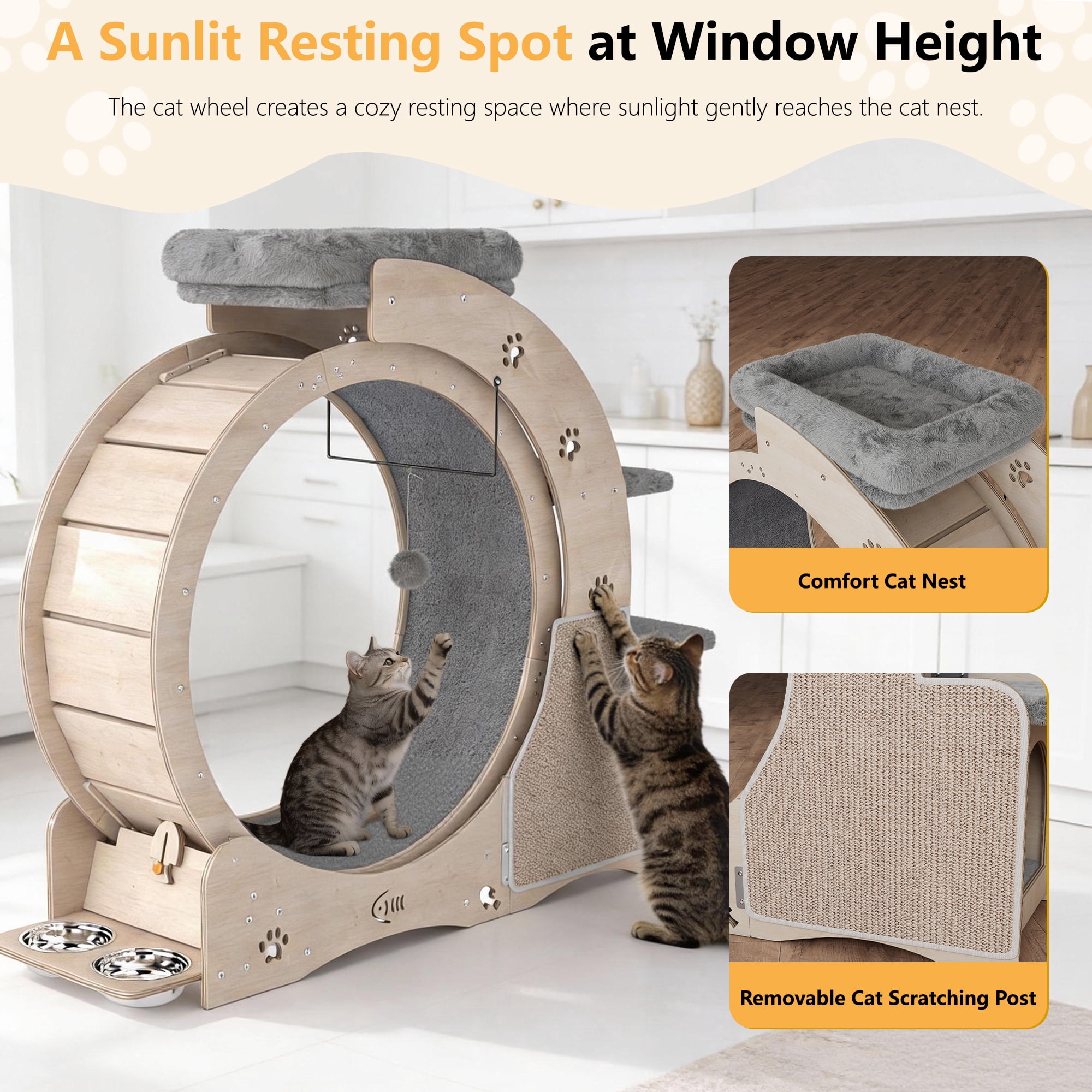 FOOWIN 7-in-1 Cat Exercise Wheel, 40" Cat Running Wheel for Indoor Cats