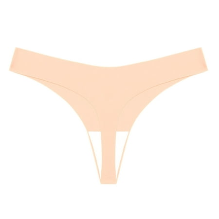 Scyoekwg Womens Thongs Thong Breathable Solid Color Ladies Panties Fashion Low Waisted Bikini Underwear T-back Hipster Panties Underpants(Beige S)
