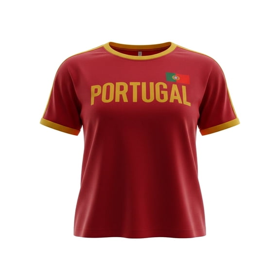 Trendfront Womens Portugal Letter Graphic T Shirts Crewneck Short Sleeve Contrast Country Pride Football Fan Tee Tops