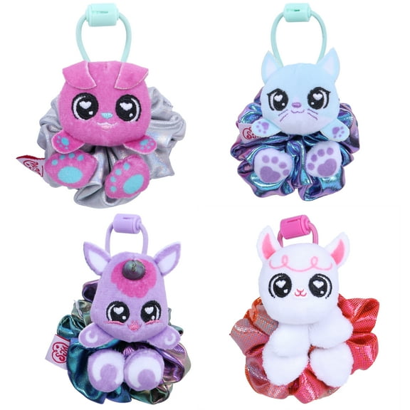 ScrunchMiez 4 Pack Excl. Scrunchies Transforms From Hair Scrunchie to Plush Friend & Backpack clip!