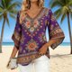 thumbnail image 1 of TaTaai Women's Bohemian Exclusive Print Elegant V-neck 3/4 Sleeve Blouse / Shirt Gift, 1 of 6