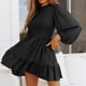thumbnail image 3 of Vestido de manga de linterna,Vestido de cintura elástica con cuello de encaje redondo para mujer Vestido de cuello de encaje Durabilidad extendida, 3 of 6