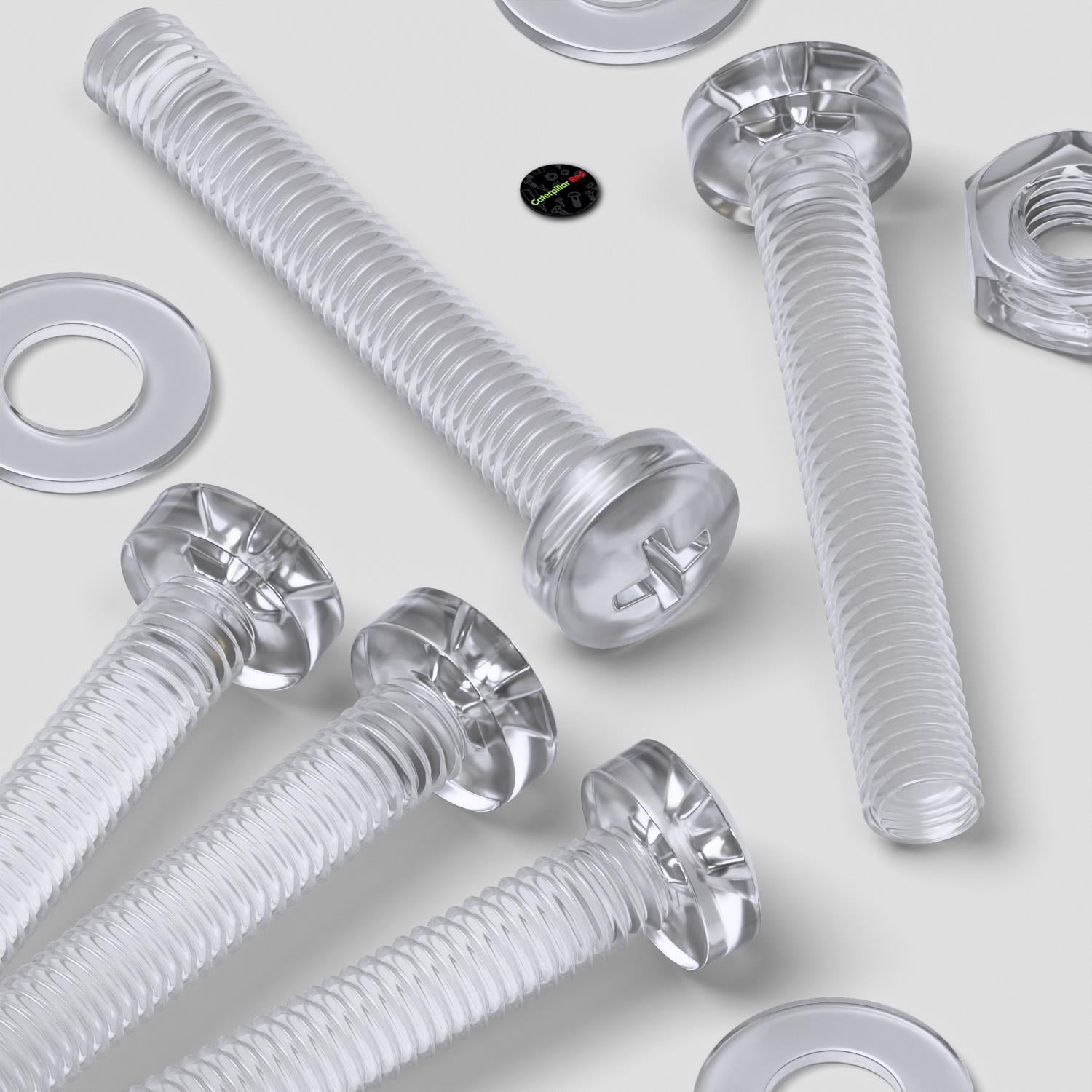 Pack of 60 Transparent Clear Plastic Acrylic M3 x 20mm Nuts & Bolts, Washers - Acrylic Plastic Screws, (3/32 x 25/32 in)