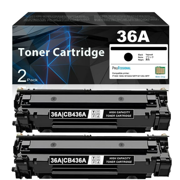 36A CB436A High Yield Toner Cartridge Compatible for HP P1505 1505n M1522nf MFP M1120n MFP Printer, 2 Pack 36A Toner