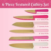 Paris Hilton 6 Piece Cutlery Set, Stainless Steel Blades, Jewel-Shaped Handles, Multicolor Pink
