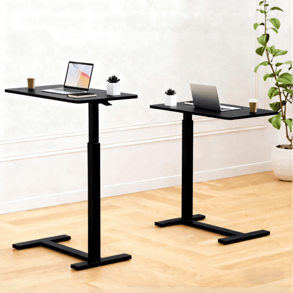 CONCETTA Overbed Table with Wheels, Mobile and Adjustable height Standing Desk, Saves Space for Hospital, Bedside, Black