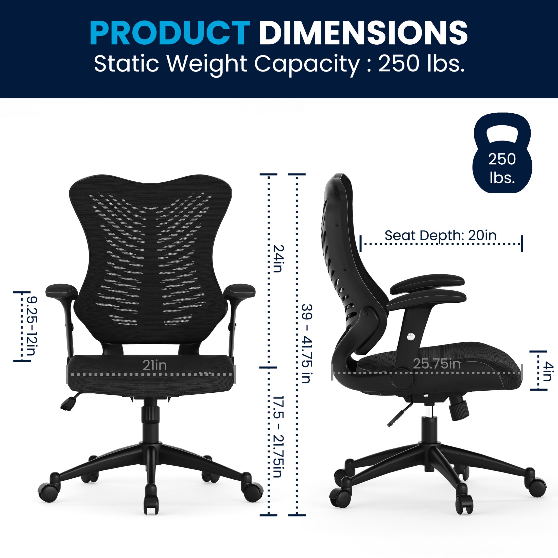 Emma + Oliver High Back Designer Black Mesh Executive Ergonomic Office Chair with Arms