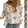 thumbnail image 4 of Brown Women Shirts, Flower Print Button Down Long Sleeve Shirt For Women Casual Floral V Neck Graphic Blouses Tops,Women Shirts S, 4 of 4