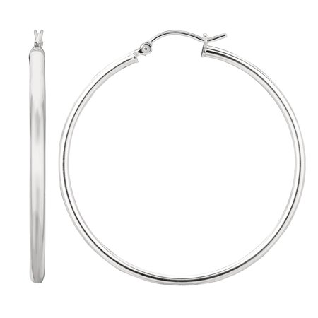 JewelStop - Sterling Silver with Rhodium Finish Shiny Round Baby Hoop Earrings