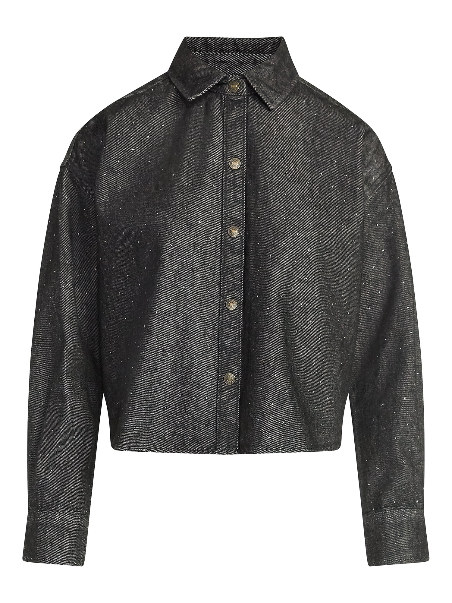 Scoop Women’s Rhinestone Embellished Cotton Denim Shirt with Long Sleeves, Sizes XS-4X
