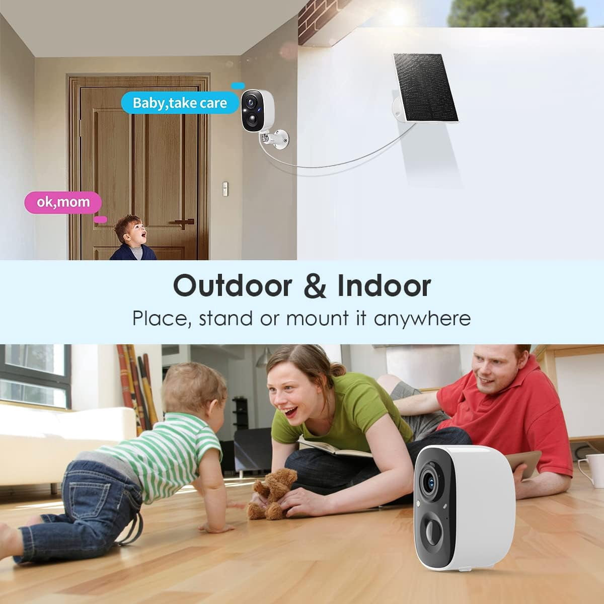 Solar Security Cameras Wireless Outdoor with Solar Panel, Battery Powered 1080p WiFi Night Vision Motion Detect 2-Way Talk IP65 Alarm Cloud/SD Storage