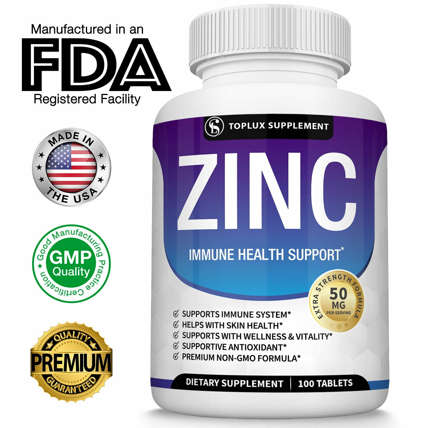 Zinc Gluconate 50 MG, 100 Tablets Immune System Booster & Support
