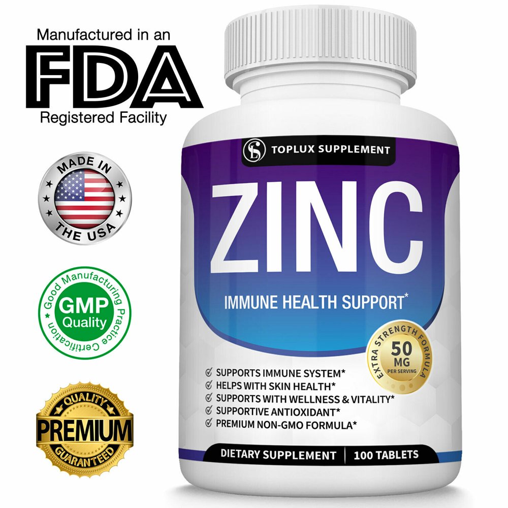 Zinc Gluconate 50 MG, 100 Tablets Immune System Booster & Support