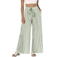 thumbnail image 2 of Womens Summer Casual Striped Pants Loose Wide Leg Lounge Pants Elastic Waist Palazzo Trousers with Pockets(Green,S), 2 of 6