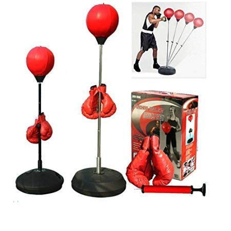 Punching Bag Boxing Speed Ball Set, Hand Pump, Boxing Gloves + Height Adjustable Base Stand ...