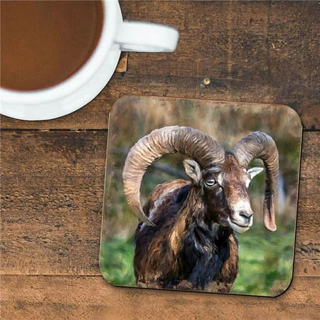 

4 x 4 in. Mountain Goat Wooden Cork Coasters Gift - Set of 4