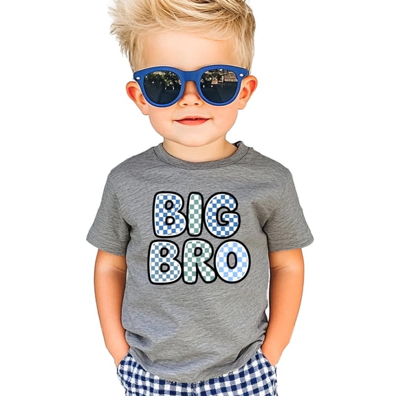 Trendy Checkered Big Bro Shirt for Boys New Big Brother Sibling T-Shirt Granite Heather Shirt 5-6
