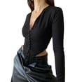 thumbnail image 2 of Liacowi Women Knit Cardigan Long Sleeve Single-breasted Knitwear Fall V Neck Button Crop Tops, 2 of 9