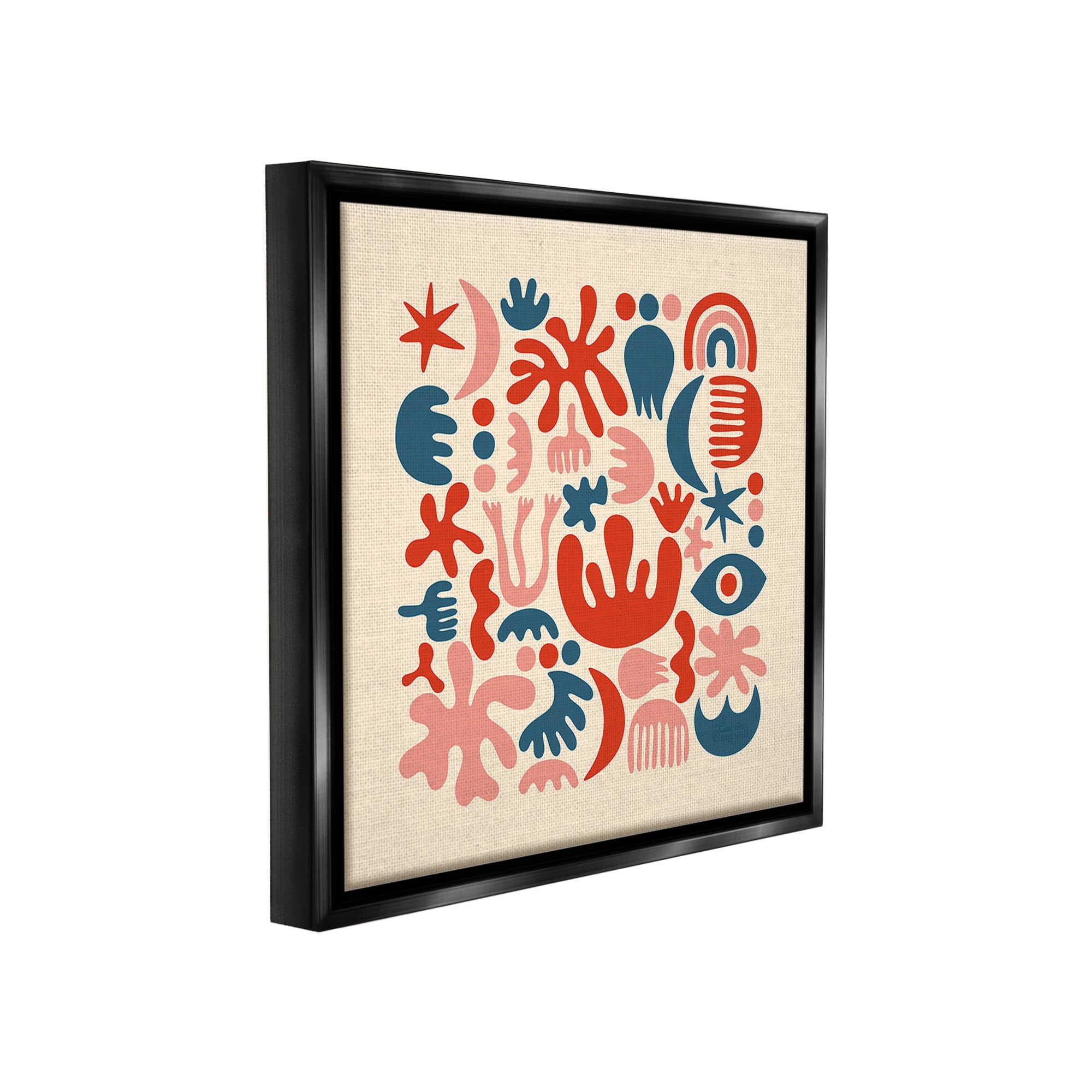 Stupell Industries Abstract Shapes Arrangement Abstract Painting Black Floater Framed Canvas Art Print Wall Art, 18 x 18