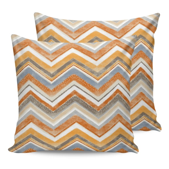 Outdoor Waterproof Throw Pillow Covers Set of 2 Orange Grey Chevron Decorative Pillowcases Outdoor Pillows Cushion Case 16x16 Inch Geometric Design Stripe Patio Pillows for Couch Sofa Bed Garden