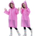 thumbnail image 4 of 2 Pack Raincoats for Kids, Reusable Rain Ponchos with Hood and Sleeves Waterproof Rain Coat for Children Boy Girl Kids (Pink), 4 of 14