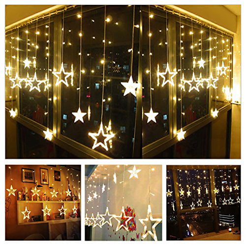 138 LED Twinkle Star Curtain Window Fairy Lights Christmas Party Wedding Decor 