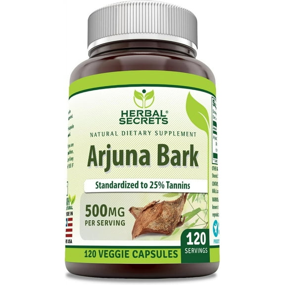 Herbal Secrets Arjuna Bark Extract 500 Mg 120 Veggie Capsules Supplement | Non-GMO | Gluten Free | Made in USA