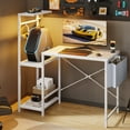 thumbnail image 5 of Bestier Gaming Desk with LED Lights, 44'' Computer Desk with Reversible Shelves, PC Gamer Desk with Side Storage Bag, Hooks and Height Adjustable Shelf for Home Office, White, 5 of 10