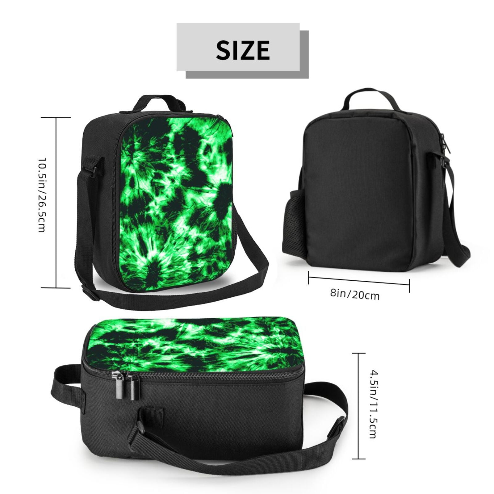 Defioc Green Tie Dye Print Lunch Box for Men & Women, Insulated Lunch Bag Thickened Thermal Leakproof Lunch Tote Bag for Adult Office Travel Picnic