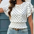 thumbnail image 3 of ClodeEU Women's Polka Dot Round Neck Ruffle Short Sleeve Peplum Crop Blouse,Casual Summer Flowy Waist Shirred Top White,Women's Plus L, 3 of 5