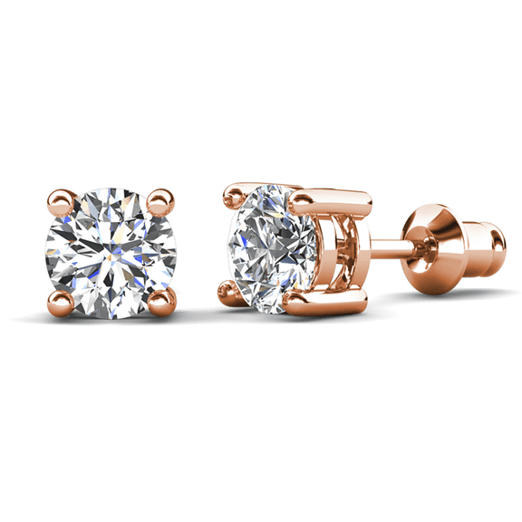 Cate & Chloe Mia 18k Rose Gold Plated Stud Earrings with 4ct Simulated Diamonds Gift for Women