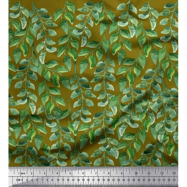 Soimoi Crepe Silk Fabric Leaves Panel Print Sewing Fabric Yard 42 Inch Wide