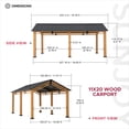 thumbnail image 5 of Sunjoy Carport 11 ft. x 20 ft. Standard Wood Gazebo Heavy Duty Garage, Cedar Framed Gazebo Car Shelter with Metal Roof and Movable Ceiling Hook, 5 of 9