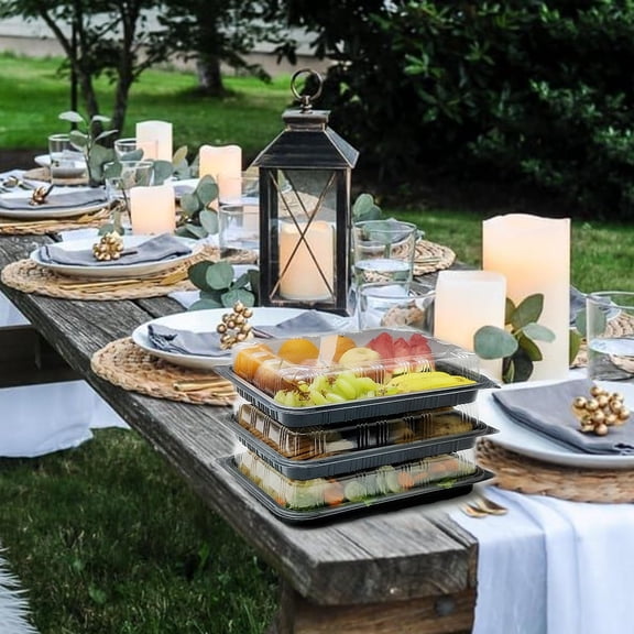 Pack of 25 Serving Tray with lid - Reusable Catering Trays with Lids 13inch Long for Meal Prep, Cakes, Treats and Sandwiches (13 * 2.7 * 9.4inch)