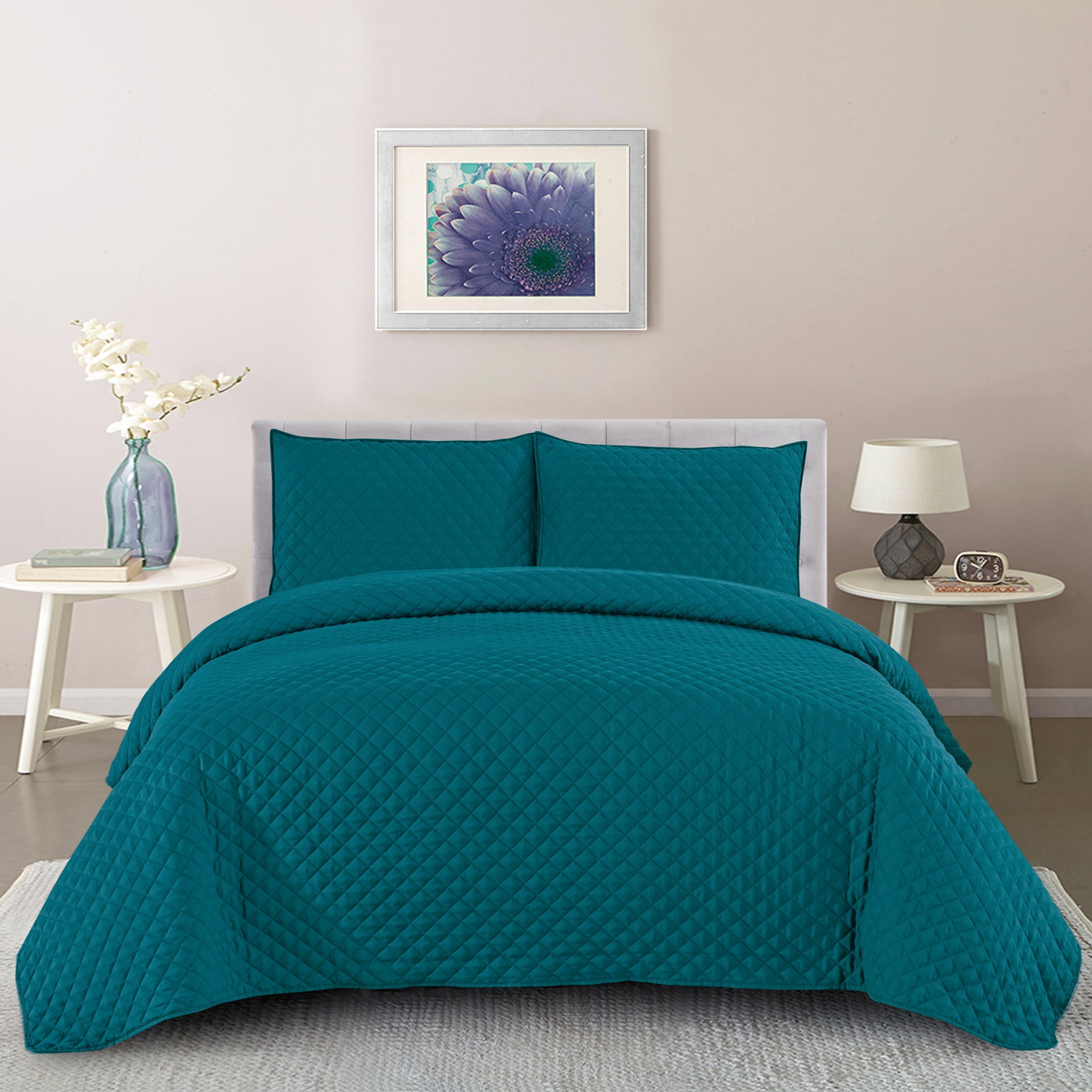Diamond Vintage Washed 2Piece Quilt & Pillow Sham Set Twin Teal