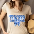 thumbnail image 4 of Blue Floral Teacher Shirt with Bow | Cute Back To School Tee, Dark Heather, Size S, 4 of 6