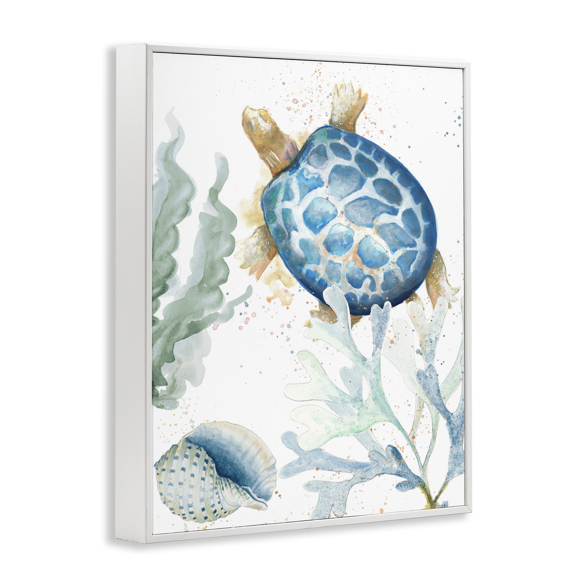 Stupell Industries Speckled Turtle & Coral Animals & Insects Painting White Framed Art Print Wall Art, 16 x 20