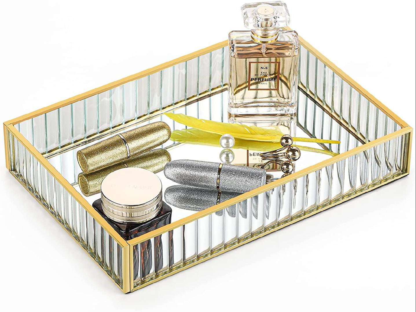 Gold Mirror Vanity Tray, Perfume Glass Metal Tray, Makeup Decorative