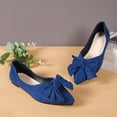 thumbnail image 4 of Womens Blue Feminine Bow Flats - Flock Fabric Comfort Shoes with Cushioned Insole, Shallow Mouth & Extended Sizes 35-44 for Daily Errands Office,Size 38, 4 of 9