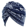 thumbnail image 3 of Gorro de Quimio Zulema Turbante Algodón Estampado Floral Azul Marino, 3 of 5