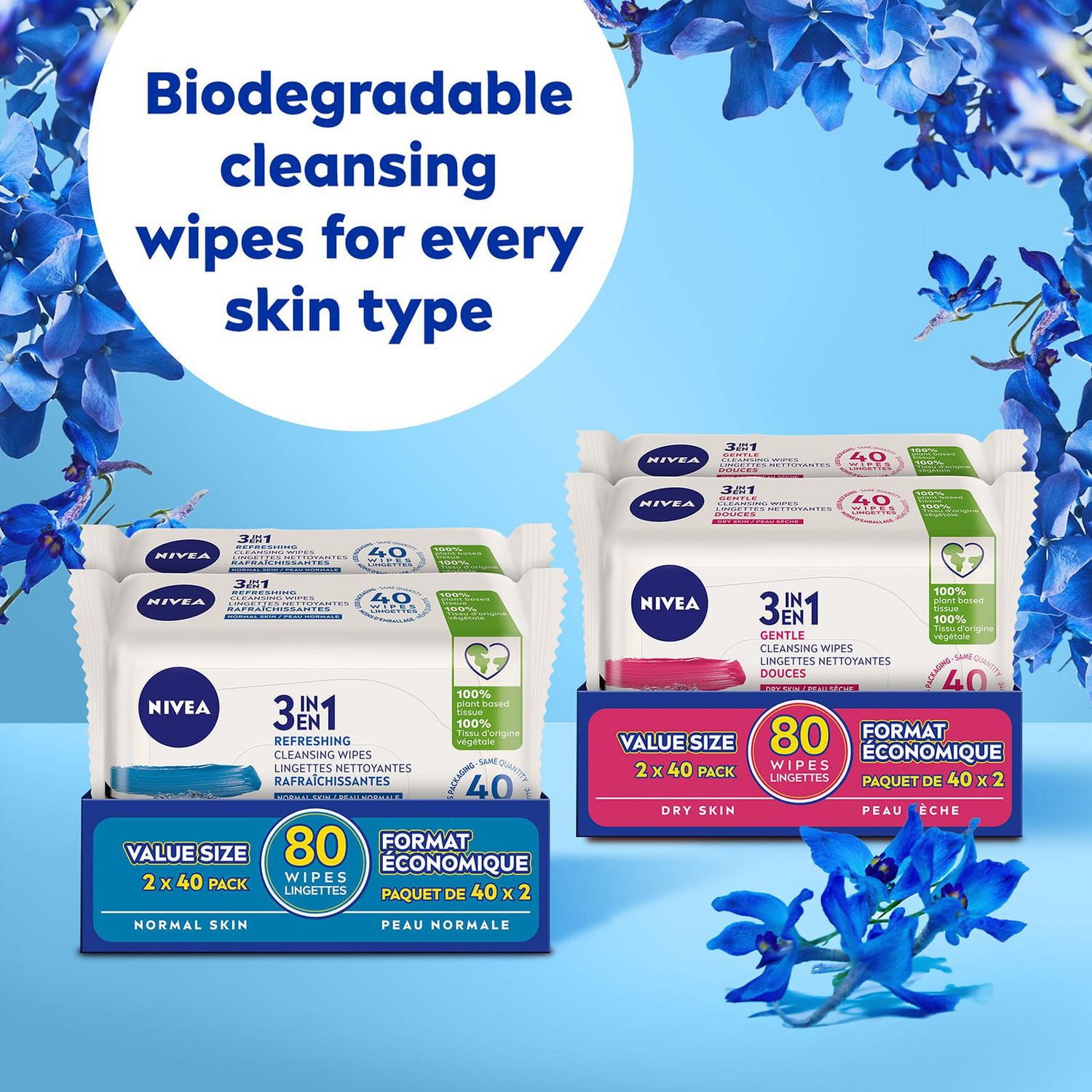 NIVEA Lingettes Nettoyantes 3-En-1 Biodégradables pour Peau Normale