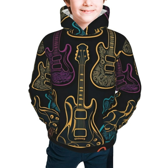Youth Hoodies Sweashirts Kids Hooded Sweatshirt, Electric Guitars Rock Music