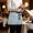 Blue, Sky Blue, Powder Blue, Frost, variant on Warm Taupe Line Art Waitress Apron with 3 Pockets, Modern Abstract Art Luxury Server Aprons Waterproof Kitchen Restaurant Half Waist Apron for Men Women