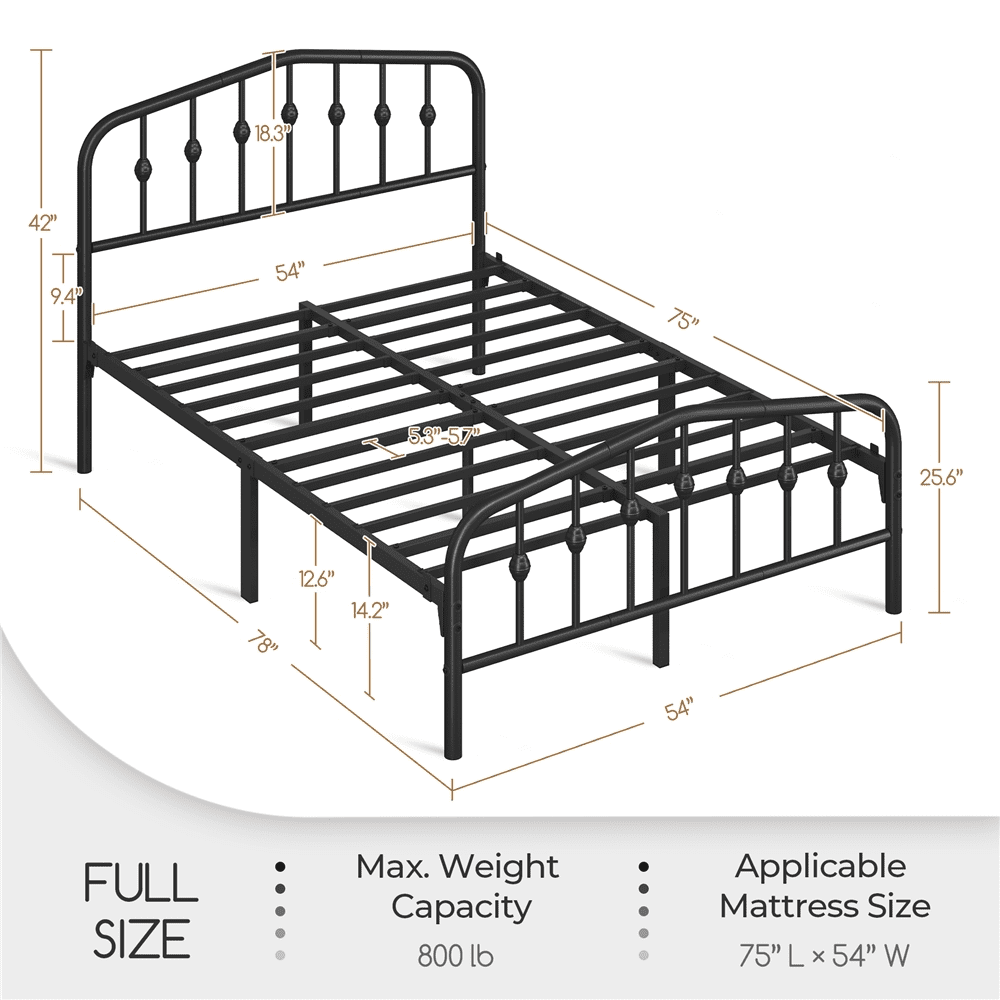 Renwick Modern Metal Platform Bed with Arched Headboard and Footboard, Adult, Full Size, Black