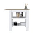 Kitchen Island with Open Shelves, 35" Counter Height, Multicolor (White
