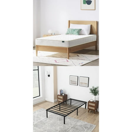 Heavy Duty Twin Platform Bed & Mattress Combo