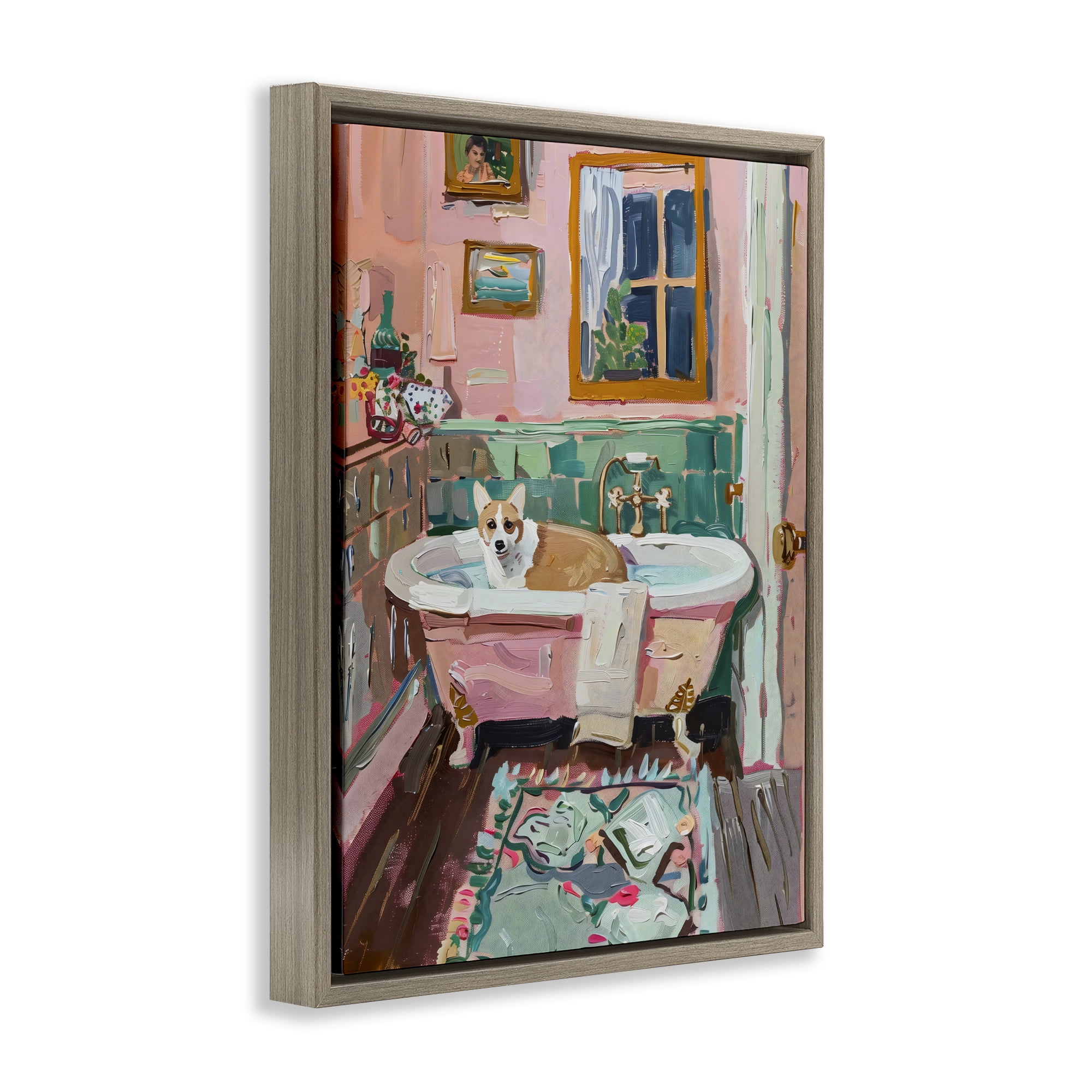 Stupell Industries Corgi in Pastel Tub Brown Framed Floater Canvas Wall Art, design by The Prints Vibe