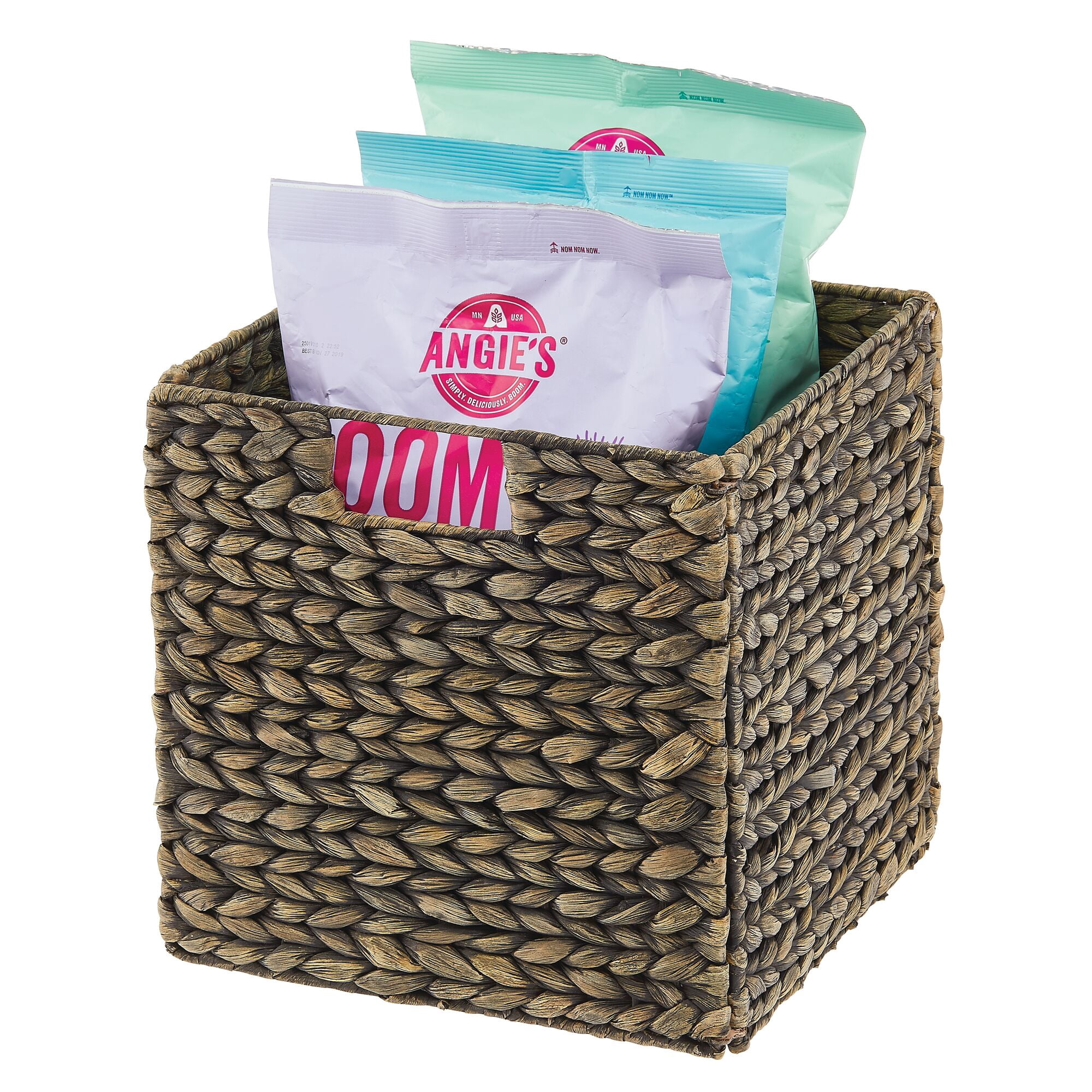 mDesign Woven Hyacinth Kitchen Storage Organizer Basket Bin, 8 Pack, Black Wash