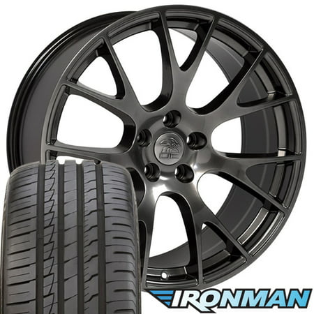 20x9 Wheels, Tires and TPMS Fit Dodge, Chrysler, Challenger, Charger - Hellcat Style Hyper Black Rims w/Tires -